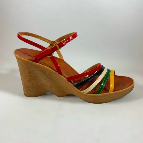Vintage 1970s “Hi-Up Famolare” wedges, colorful strappy heels - Picture 2 of 11